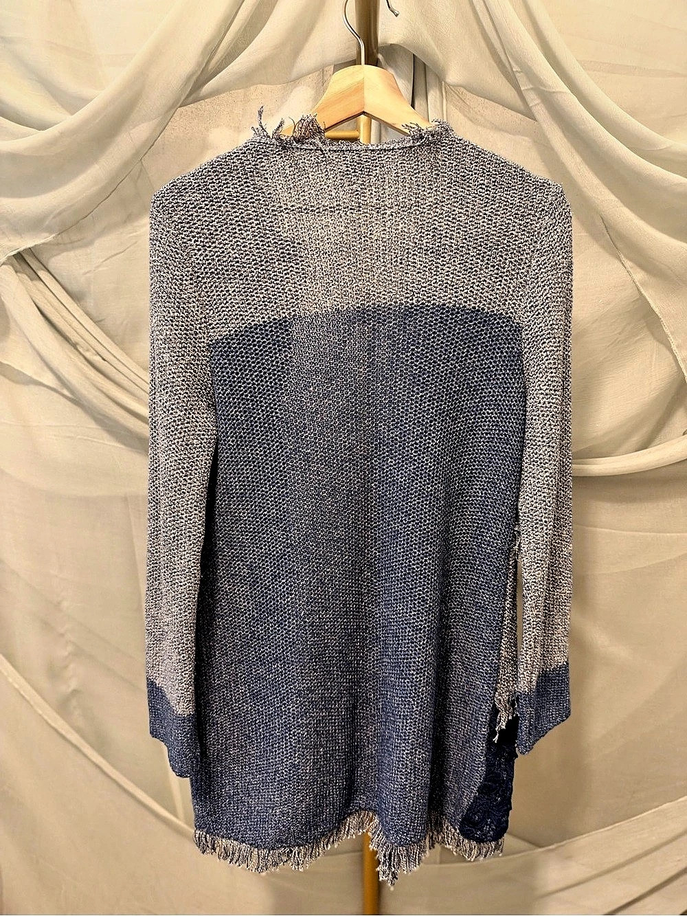 Chico's Fringe Edge Lace Patchwork Open Cardigan in Shades of Blue - Picture 3 of 5